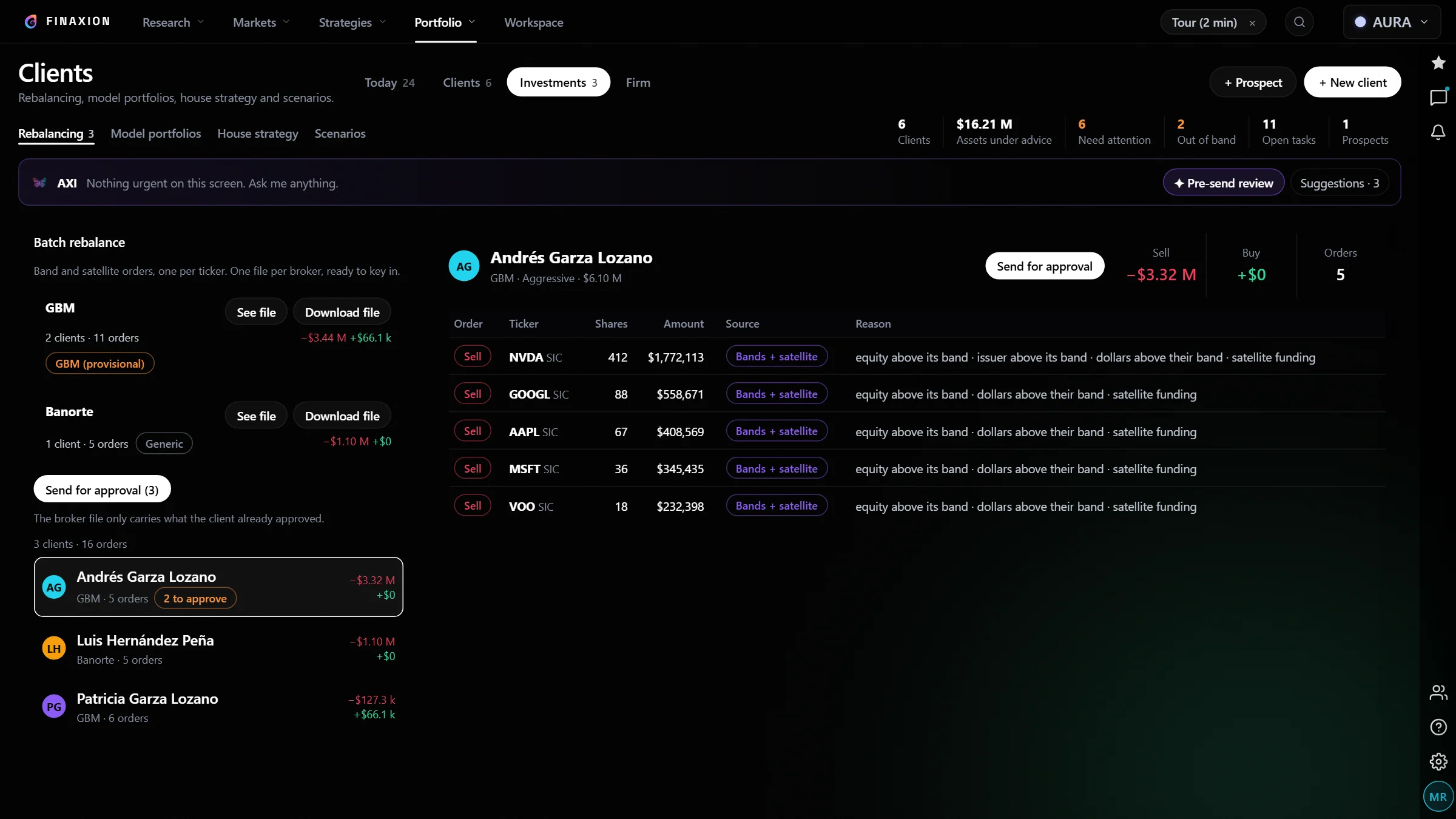 Batch rebalance: one strategy turned into orders per client and broker