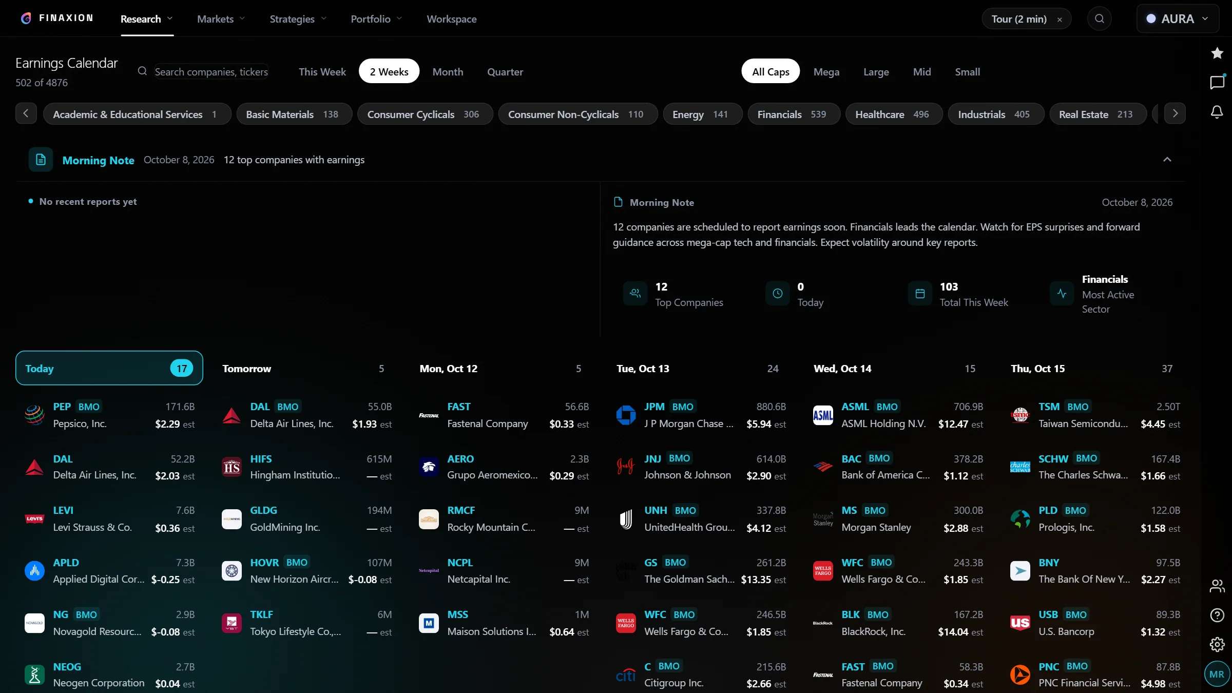 Earnings screen