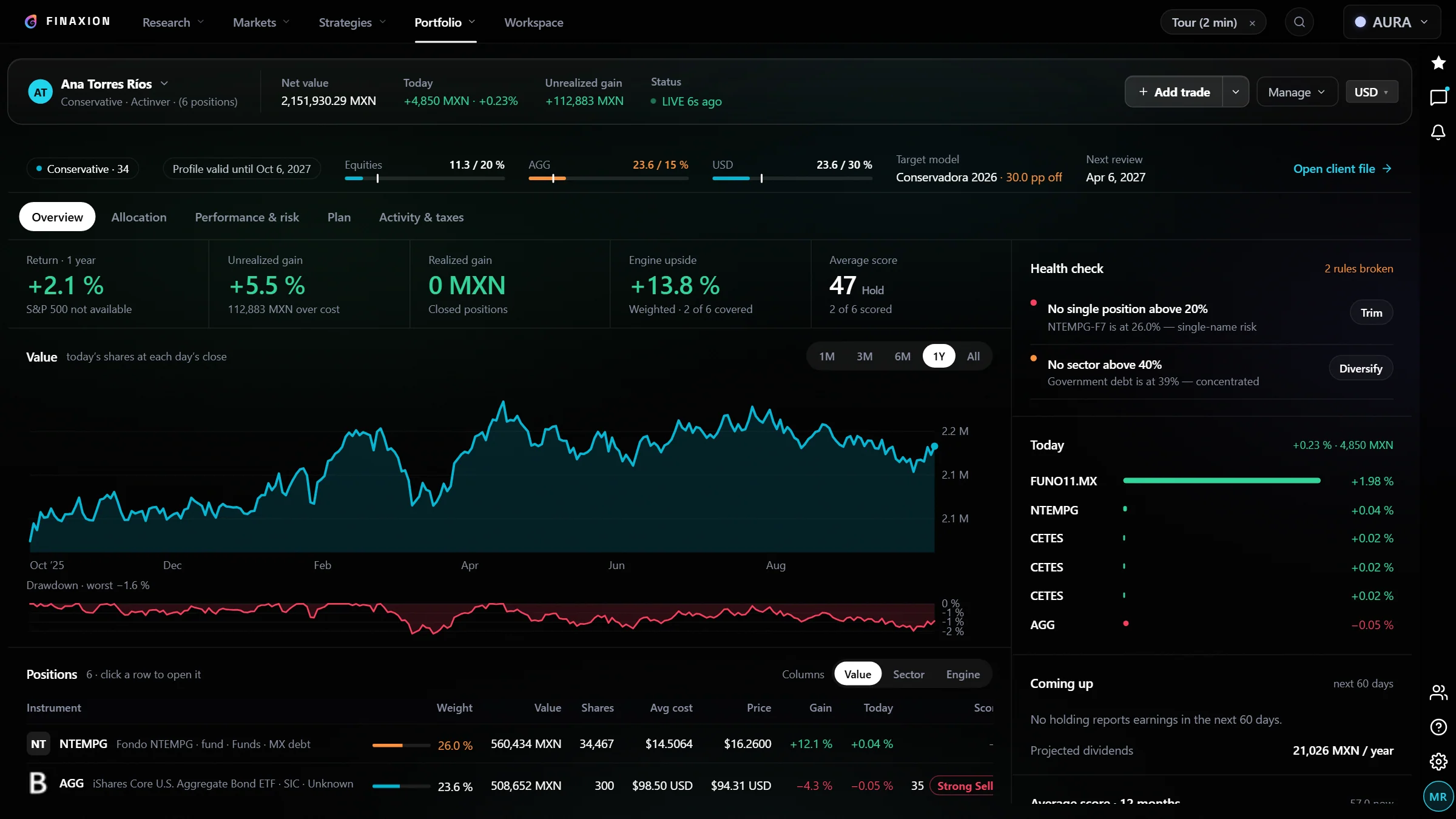 Holdings screen